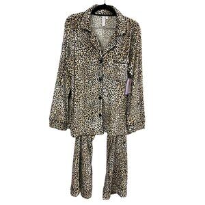 Joyspun Pajama Set 2 Piece Sleepwear Cozy Stretch Leopard Print Womens SZ LG